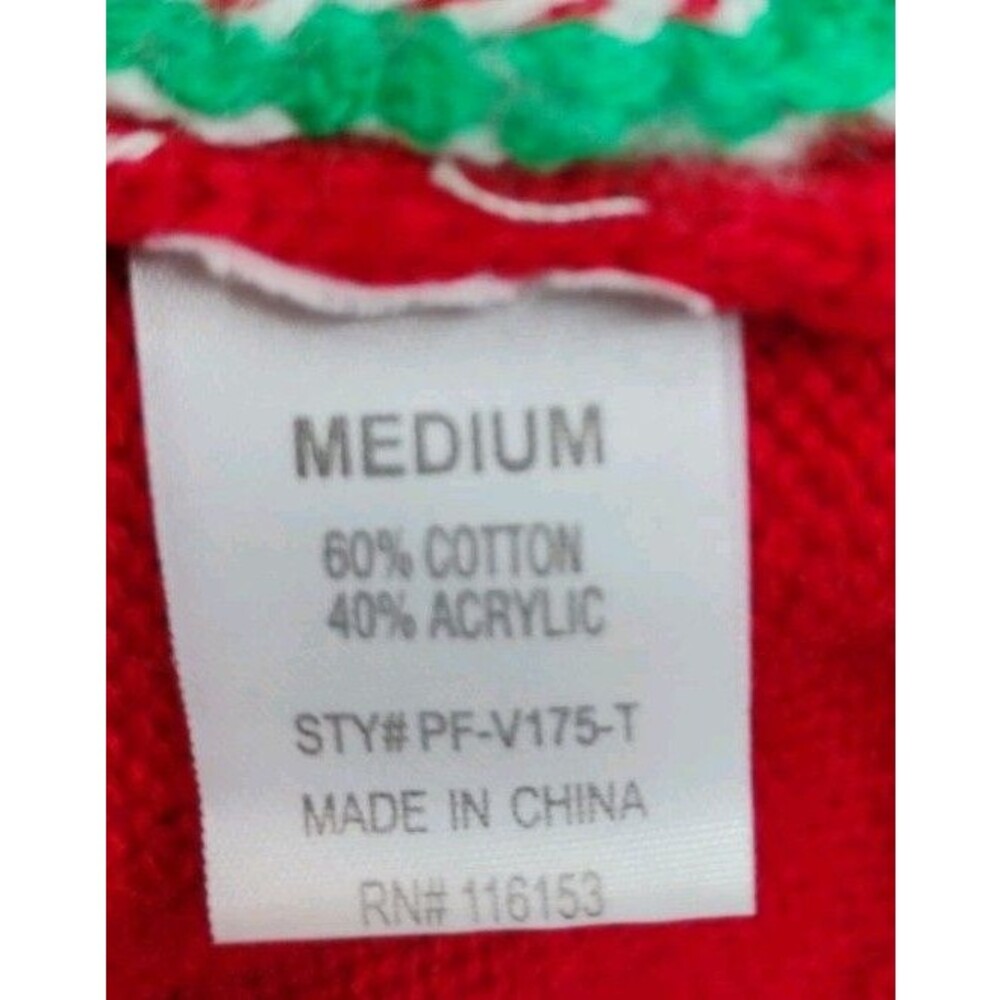 Poof Mrs. Claus V-Neck Intarsia Knit Ugly Christmas Sweater Red/Green M - Picture 6 of 8